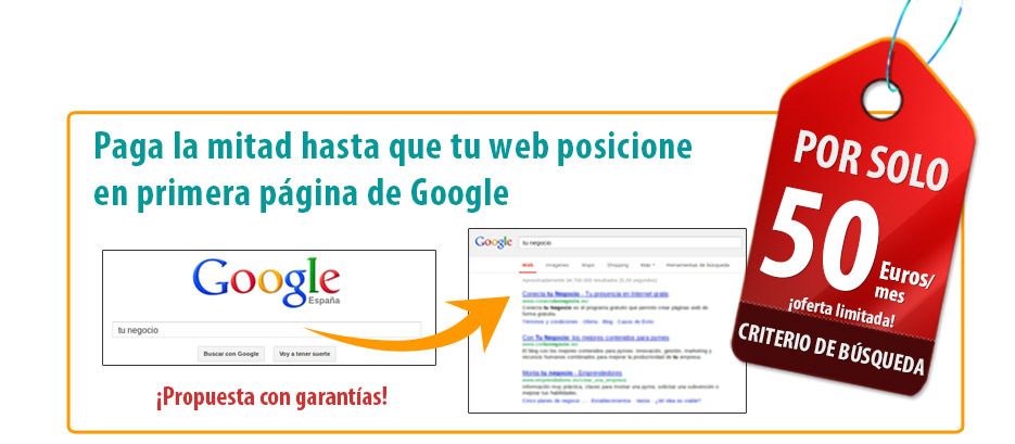 Paga la mitad hasta que tu web posicione en primera página de Google